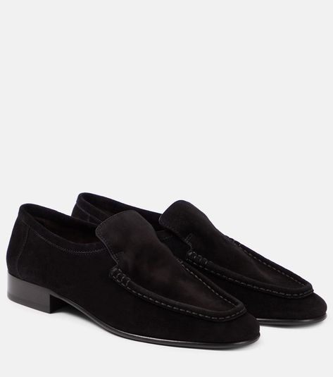 New Soft suede loafers in black - The Row | Mytheresa Women's Rowing, Class Outfits, Soft Loafers, Black Suede Loafers, Luxury Outerwear, Shoe Wishlist, Suede Loafers, Goat Leather, Soft Suede