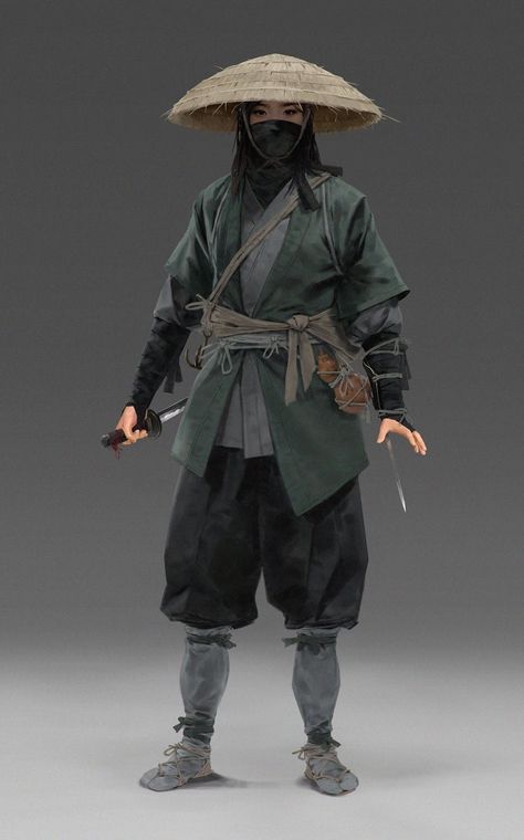 Urban Samurai Outfit, Samurai Inspired Outfit, Samurai Cosplay Men, Traditional Ninja Clothing, Shogun Character Design, Ronin Outfits, Kunoichi Character Design, Samurai Clothes Reference, Ronin Art Samurai