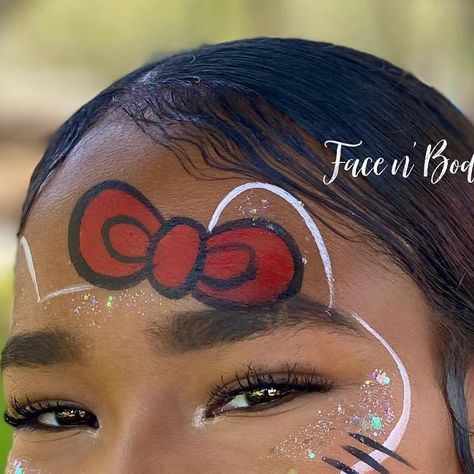 My Melody Face Paint, Face Painting Ideas Hello Kitty, Sanrio Face Paint, Kawaii Face Paint, Face Painting Hello Kitty, Hello Kitty Face Paint Easy, Hello Kitty Face Painting, Simple Kitty Face Paint, Hello Kitty Stickers On Face