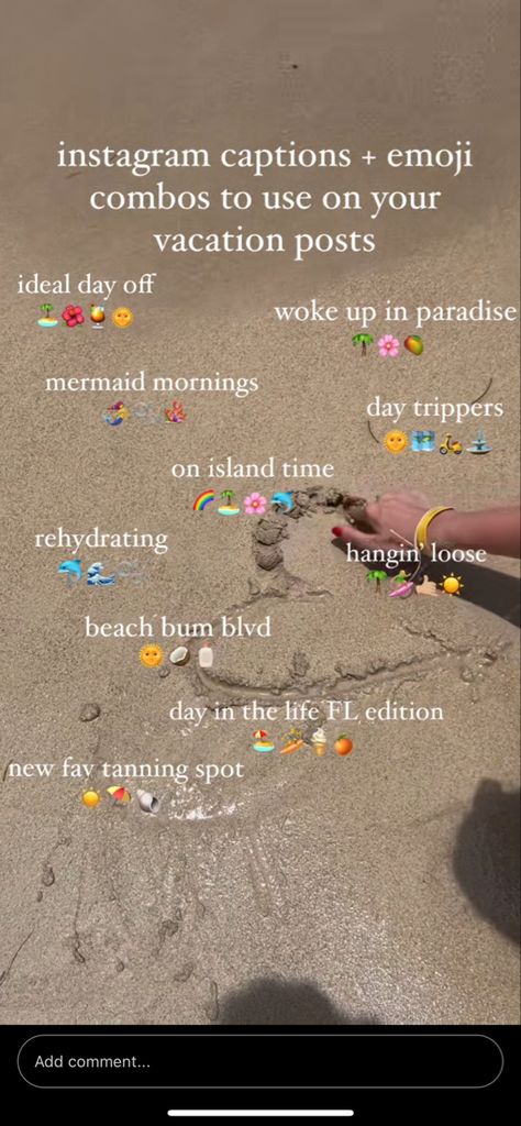 Boho Emoji Combinations, Vacation Emoji Combinations, Boho Captions, Beach Emoji Combinations, Song Captions, Cute Emoji Combinations, Summer Feed, One Word Instagram Captions, Emoji Combos