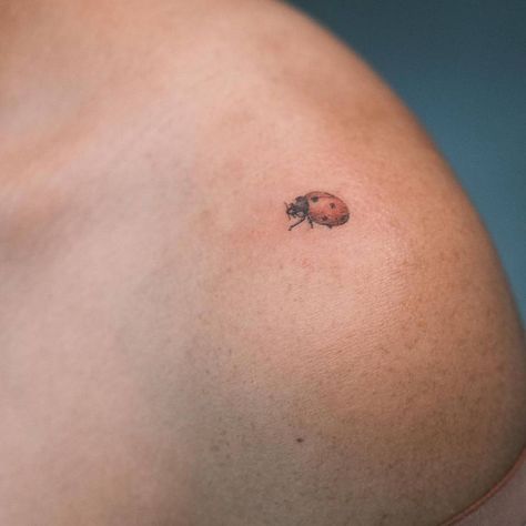 Realistic Ladybug Tattoo Black And White, Tattoo Ladybug, Small Ladybug Tattoo, Bug Tattoos For Women, Ladybird Tattoo, Lady Bug Tattoo, Basic Tattoos, Lavender Tattoo, Small Meaningful Tattoos