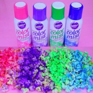 Make neon popcorn with food coloring spray! FUN! Neon Sweet 16, Unicorn Food, Neon Birthday Party, Smart School House, Glow Birthday Party, Jojo Siwa Birthday, Birthday Party Snacks, Trolls Birthday Party, Smart School