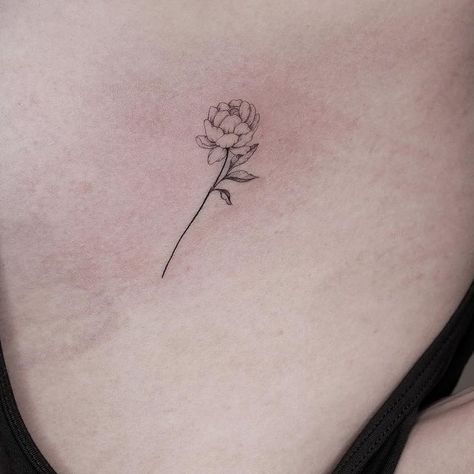 Simple Peonies Tattoo, Tiny Peony Tattoo Simple, Peony Birth Flower Tattoo, Peony Tattoo Ribs, Mini Peony Tattoo, Peony Small Tattoo, Fineline Peony Tattoo, Simple Peony Tattoo Outline, Peonie Tatoos