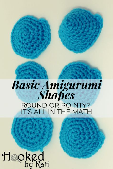 Basic Amigurumi Shapes: Round or Pointy? With increases in different multiples, you can choose how round or pointy you want your 3-dimensional crochet shapes. Hooked by Kati Crochet Flat Shapes, Amigurumi Shapes, Crochet Learning, Basic Amigurumi, Crochet Help, Amigurumi Tips, Crochet Shapes, Afghan Squares, Yarn Creations