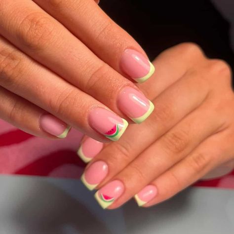 watermelon nails Short Watermelon Nails, Watermelon French Tip Nails, Watermelon Nails Acrylic, Winter Acrylics, Nail For Summer, Nails Fruit, Watermelon Nail Designs, Watermelon Nail, Nails French Tips