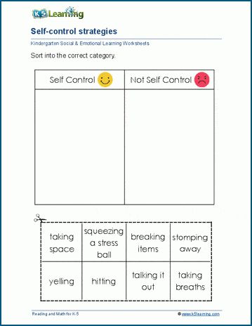 Students complete exercises related to self-control and self-discipline. Free | Social & emotional | Worksheets | Kindergarten | Printable Sel Worksheets For Kindergarten, Social Skills Activities For Kids Behavior Management, Impulse Control Activities For Middle School, Self Discipline Worksheets, Oppositional Defiant Disorder Worksheets, Behavior Worksheets For Kids, Self Control Worksheets Free Printable, Social Emotional Worksheets, Self Control Worksheet