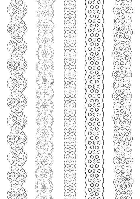 Paper lace ribbons to print and paint everywhere. Lace Patterns Drawing, Lace Patterns Drawing Templates, Lace Printable, Patterns Drawing, Lace Stencil, Lace Drawing, Pvc Pipe Crafts, Pattern Stencil, Doodle Frames