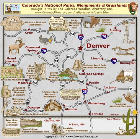 Colorado National Parks Monuments Grasslands Map | Colorado Vacation Directory Colorado National Parks, Usa Travel Map, Colorado Map, Road Trip To Colorado, Road Trip Map, Explore Colorado, Colorado Adventures, National Parks Map, Colorado Vacation