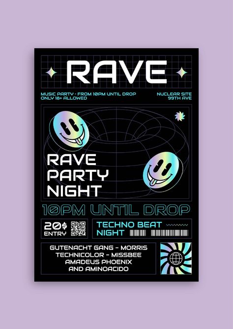 Gradient Modern Night Club Rave Music Party Flyer Modern Night Club, Rave Poster, Rave Flyer, Babymoon Photos, Poster Template Free, Nightclub Design, Flyer Free, Rave Music, Music Festival Poster