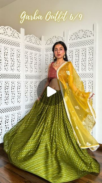 𝐀𝐫𝐜𝐡𝐞𝐞 | Saree Drapes on Instagram: "Garba Outfit 6/9 | Save and send these unique dupatta styles for garba night ✨🌼

Pure silk saree of the day- is a pashmeena bandhani in deep green paired with an organza dupatta in sunflower yellow!

How to achieve the above garba night look-
🌼 Pick a cancan or cotton skirt for extra flare.
🌼 Choose your pure silk sarees fabric for lehenga- Katan silk, mulberry silk, mysore silk, satin silk, kanjivaram silk, kanchipuram silk, dharmavaram silk, assam silk, gajji silk, tussar silk, khaddi chiffon and khaddi georgette.
🌼 Start tucking in your saree making small pleats around the skirt.
🌼 Once the lehenga is completed, choose your preferred dupatta style from the above 5 dupatta styles for navratri.
🌼 Accessorise as you like, I have used golden Garba Night Outfit, Garba Night, Garba Outfit, Saree Drapes, Dupatta Style, Mysore Silk, Sunflower Yellow, Pure Silk Saree, Katan Silk