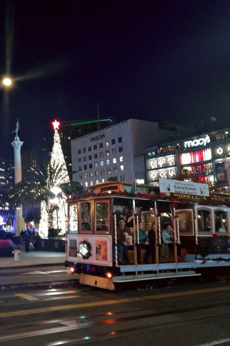 Wham Christmas, Macys Christmas, Aesthetic San Francisco, Night City Vibes, San Francisco Christmas, Christmas In San Francisco, San Francisco Trolley, San Francisco Aesthetic, Snow Vacation