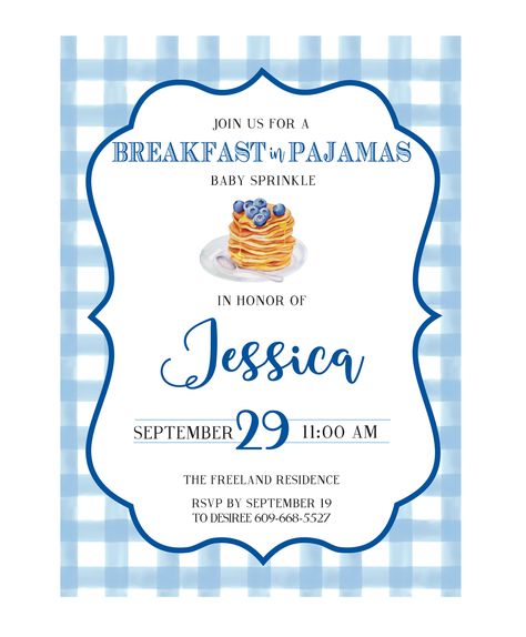 Baby Shower Pajama Party, Pajama Party Baby Shower Ideas, Pj Baby Shower Theme, Pajama Baby Shower Theme, Pajama Baby Shower Ideas, Gingham Watercolor, Baby Boy Sprinkle, Pancakes And Pajamas, Watercolor Monogram