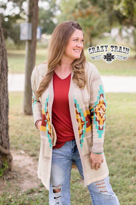 Plus Size Western Fashion, Western Cardigan, Rust Top, Women's Western Wear, Aztec Cardigan, Fall Cardigan, Western Boutique, Fall Cardigans, Boho Cardigan