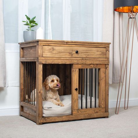 Wooden Sliding Door, Crate Nightstand, Custom Dog Crate, Diy Dog Crate, Wooden Dog Crate, Wooden Sliding Doors, Dog Crate Cover, Sliding Door Design, Crate Cover