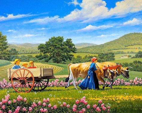 Rolling Along Life Paint, Countryside Landscape, Farm Art, Farm Scene, Country Scenes, Diamond Mosaic, Mosaic Diy, Country Art, Country Life