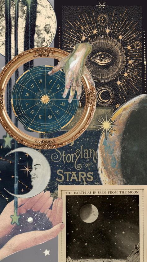 Moon Board Aesthetic, Star Chart Aesthetic, Astrology Room Aesthetic, Astrologist Aesthetic, Cosmology Aesthetic, Astro Academia, Celestial Aesthetic Art, Vintage Moon Illustration, Star Moodboard