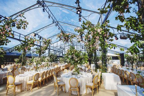 An inside garden wedding with an outside view in an Orangerie  . . . . . . . . . . . . . . . . #AlejandraPoupelEvents #Apevents #luxuryweddingplanner #destinationweddingplanner #destinationwedding #franceweddingplanner #creatingmemories #weddingdesigners #elegantwedding #weddingday #reception #weddinginspiration #destination #destinationweddingplanner  #destinationwedding #destinationparty #specialevents #internationalweddingplanner #venue #PBI #weddingtent #weddingstructure Glass Tent Wedding, Greenhouse Structure, Wedding Venue France, Neutral Wedding Decor, Tented Wedding Reception, Tent Wedding Reception, Elegant Rustic Wedding, Glass Greenhouse, Wedding Tents