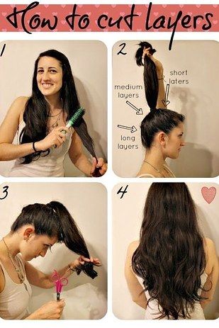 And finally, if you’re frugal, long-haired, and extra adventurous, you can use a ponytail as an easy way to cut layers. | 27 Hairstyling Hacks Every Ponytail Wearer Must Try Ponytail Haircut, Haircut Layers, Cut Own Hair, Cut Long Hair, Perfect Ponytail, Makeup Tip, How To Cut Your Own Hair, Diy Haircut, Cut My Hair