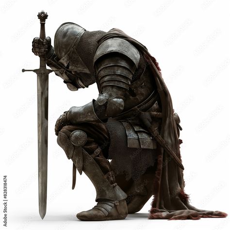 Knight Photo Reference, Knight In Shining Armor Drawing, Knight Kneeling Pose, Dynamic Knight Pose, Knight Pose Reference, Swordfighting Reference, Knight Pose, Knight Sitting, Knight Poses