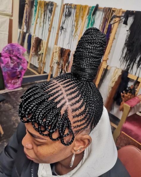 Braided Fringe Hairstyles, Cornrows With Fringe, Cornrowed Ponytail, Straight Up Cornrows, Cornrow Braided Ponytail, Different Cornrow Styles, Braids With Fringe, African Cornrows, Brutal Fruit