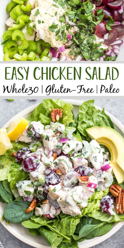 Chicken Salad With Leftover Chicken, Leftover Chicken Salad Recipes, Chicken Salad Recipe Grapes, Whole 30 Chicken Salad, Mayo Free Chicken Salad, Paleo Chicken Salad Recipe, Chicken Salad Recipe With Grapes, Aip Chicken, Whole30 Chicken Salad