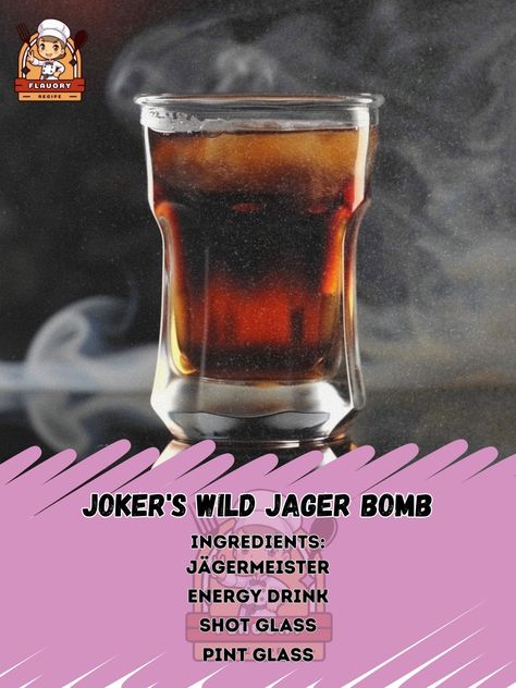 🎲 Take a chance with Joker's Wild Jager Bomb! 🎲🍺 #PartyStarter #JagerBomb Joker's Wild Jager Bomb Ingredients: Jägermeister (1 oz) Energy drink (1/2 can) Shot glass Pint glass Instructions: Fill the pint glass halfway with the energy drink. Pour Jägermeister into a shot glass. Drop the shot glass into the pint glass and drink immediately. Enjoy the wild and energetic flavors of this classic party favorite! 🎲🍺 #JagerBomb #partycocktail Jager Bomb, Jokers Wild, Party Starters, Classic Party, Take A Chance, Daily Recipes, The Shot, Energy Drink, Daily Meals