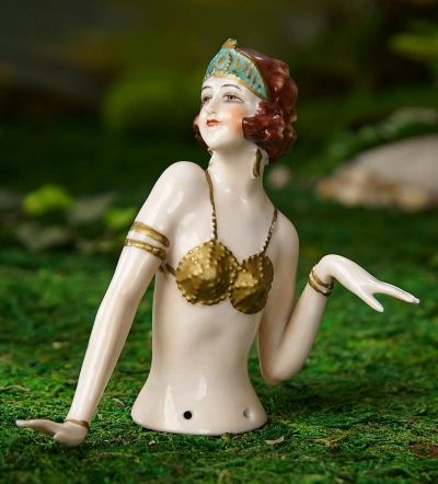 I Only Wanted to Wonder: 355 German Porcelain Half Doll of Lady with Gold Halter and Tiara Wonder August, Porcelain Dolls Value, Lady Head Vases, Flapper Art, Dolls Porcelain, Powder Puffs, Indian Dolls, Pin Holder, Head Vases