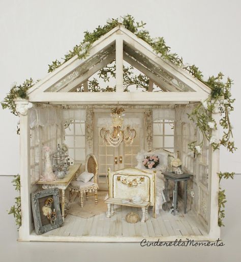 Cinderella Moments: My Little Piece of Heaven Conservatory Dollhouse Haunted House Walls, Country Conservatory, Diy Haunted House, Bed Tables, Room Box Miniatures, Cinderella Moments, Handmade Bed, Clay Houses, Dolls House Interiors