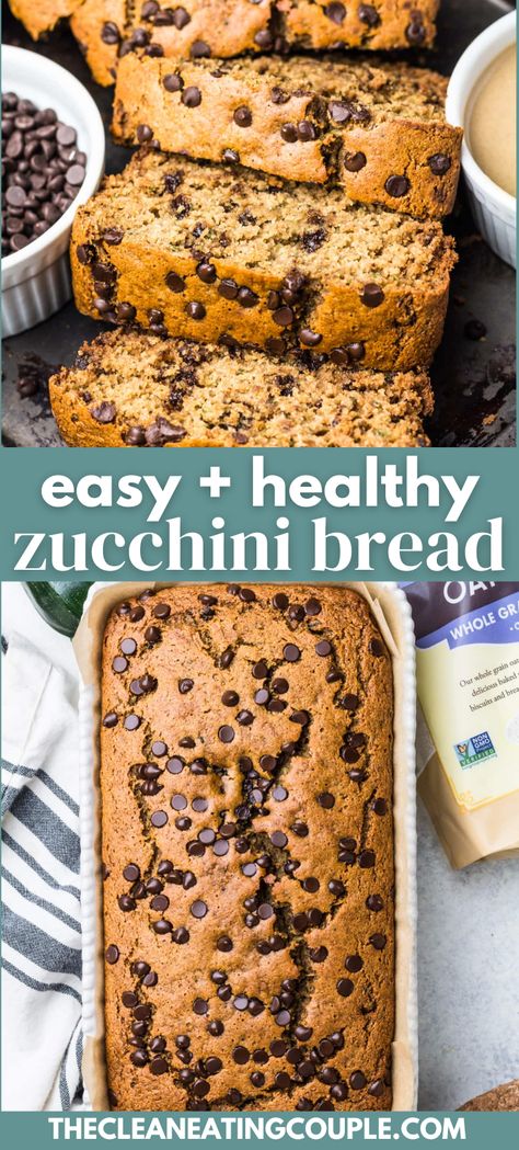 This Easy + Healthy Zucchini Bread Recipe is perfect for a simple snack or nutritious breakfast. Gluten free & low sugar, this easy clean eating recipe creates a moist bread, made even better with mini chocolate chips! Summer Bread, Healthy Zucchini Bread, Easy Zucchini Bread Recipes, Erin Lives Whole, Gluten Free Zucchini Bread, Zucchini Chocolate, Easy Zucchini Bread, Zucchini Bread Healthy, Chocolate Chip Zucchini Bread