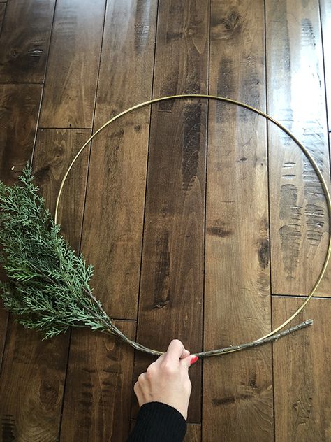 Christmas Hoop Wreath with Gingerbread | Less Than Perfect Life of Bliss | home, diy, travel, parties, family, faith Metal Hoop Christmas Wreath, Metal Ring Christmas Wreath, Metal Hoop Wreath Diy Christmas, Winter Hoop Wreath, Wire Hoop Wreath Diy, Juniper Christmas Decor, Christmas Hoop Wreath Diy, Hoop Wreaths Diy, Metal Hoop Wreath Diy