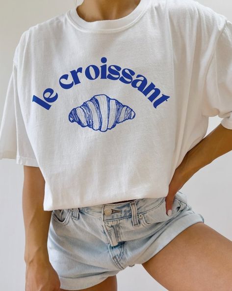 French Croissant, Pastel Shirt, French Aesthetic, French Word, Aesthetic T Shirts, Family Trip, Yours Truly, 로고 디자인, Summer Wear