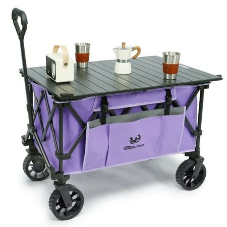 This Product includes an aluminum table plate that can be rolled up together. Space Saving - Very compact in folded state (23.6X14.1 X 9 and wagon weighs just 20 lb) for easy transportation and storage. Outer cover for wagon during storage is included. Increased storage space and capacity - Internal dimensions: 30(L)X 16(W) X 15(H) Internal capacity: 7.5 cubic feet Wagon liner and cover are removable, changeable and washable. Liner and cover are made from durable PVC canvas material and is tear Wagon Camping, Beach Wagon Cart, Heavy Duty Wagon, Outdoor Wagon, Collapsible Wagon, Kid Furniture, Table Plate, Outdoor Cart, Beach Wagon