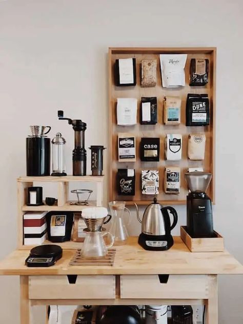 Coffee Station Ideas for Small Spaces | Bean Poet Kitchen Counter Coffee Bar, Coffee Bar Ideas Kitchen, Coffee Bar In Kitchen, Kaffe Station, Bar In Kitchen, Coffee Bar Ideas Kitchen Counter, Coffee Bar Cart, Coffee Station Ideas, Diy Coffee Station