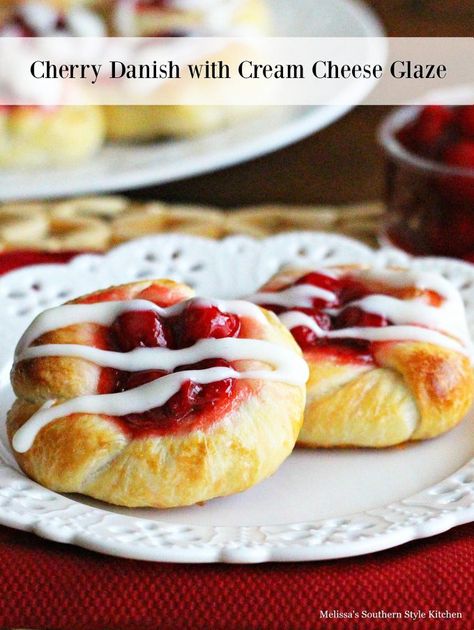 Transform frozen dinner rolls into these oh-so-delicious Cherry Danish with Cream Cheese Glaze #cherrydanish #cherry #cherrydesserts #pastries #brunch #breakfast #holidaybrunch #dinnerrolls #easyrecipes #southernrecipes #southernfood Cherry Danish, Southern Style Kitchen, Rhodes Bread, Melissas Southern Style Kitchen, Frozen Dinner Rolls, Baking Contest, Banana Walnut Bread, Coffee Shop Menu, Frozen Dinners