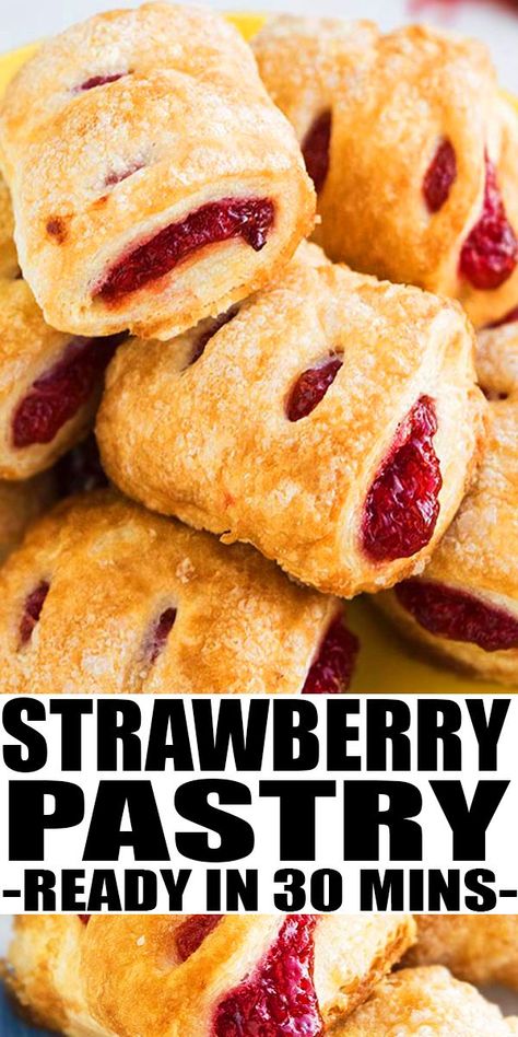 MINI STRAWBERRY STRUDEL RECIPE- These easy strawberry pastry have perfect flaky sugary crispy tops with fruity berry fillings. Great as a Summer snack and ready in just half an hour! From CakeWhiz Strawberry Strudel, Strawberry Pastry, Strudel Recipes, Fruit Dessert Recipes, Easy Strawberry, Best Breakfast Recipes, Best Dessert Recipes, Strawberry Recipes, Fruit Recipes