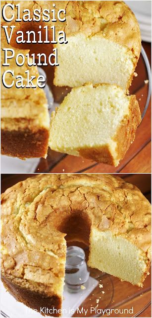 Classic Vanilla Pound Cake ~ Bake up the quintessential Southern dessert! This classic vanilla pound cake recipe is pure Southern perfection. www.thekitchenismyplayground.com Vanilla Pound Cake Recipe, Classic Pound Cake, Southern Pound Cake, Vanilla Pound Cake, Pound Cake Recipes Easy, Southern Desserts, Cream Cheese Pound Cake, Baileys Irish Cream, Bundt Cakes Recipes