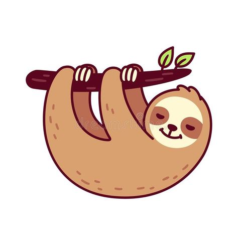 Cute hanging sloth. Cute sloth hanging from tree branch. Funny hand drawn cartoon character vector illustration stock illustration Sloth Drawing, Sloth Cartoon, Sloth Tattoo, Sloth Art, Hanging Tree, Baby Sloth, Cute Cartoon Characters, Cute Sloth, Cute Animal Drawings