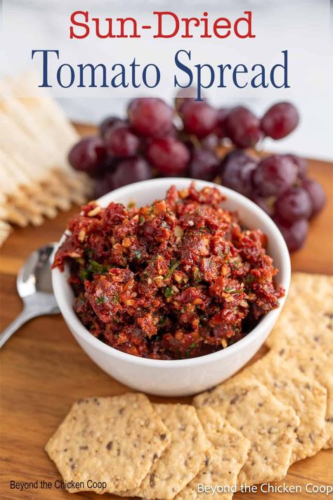 Sun-Dried Tomato Spread Sun Dried Tomato Spread, Tomato Spread, Staple Recipes, Olive Oil Dip, Homemade Appetizer, Garlic Hummus, Garlic Bread Recipe, Olive Tapenade, Appetizer Trays