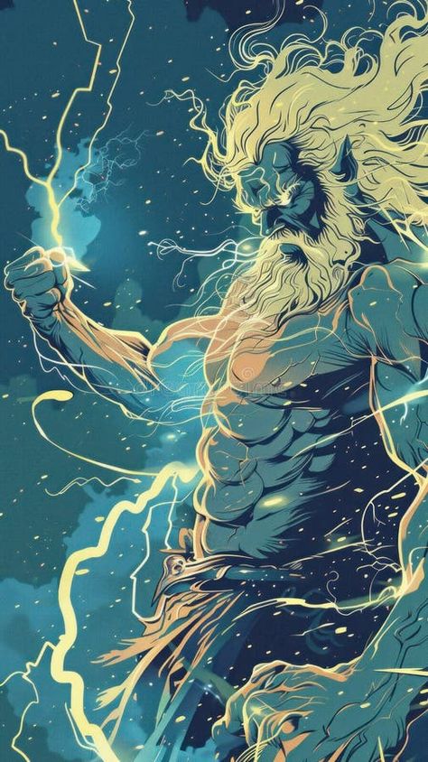 A Colorful Painting of a Zeus with a Lightning Bolt in His Hand Stock Photo - Image of poster, black: 313994060 Zeus Lightning Bolt, Lightning Art, Colorful Oil Painting, Bright Background, Landscape Background, Creative Illustration, Graffiti Wall, Abstract Images, Watercolor Texture