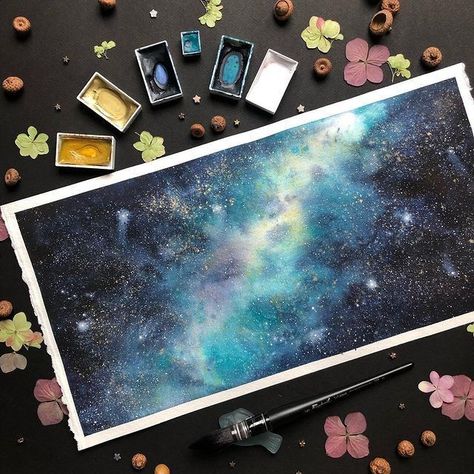 Galaxy Art Painting, Sky Backgrounds, Galaxy Watercolor, Space Watercolor, Night Sky Painting, Linocut Printmaking, Watercolor Galaxy, Watercolor Lessons, Watercolor Sketching And Journaling