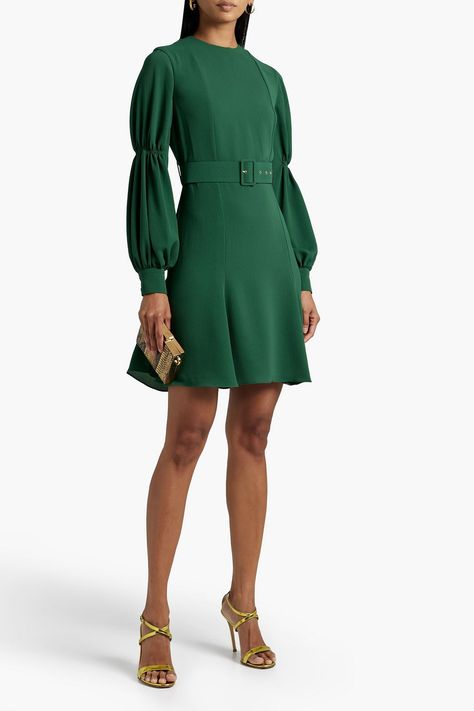 Philippa belted stretch-crepe mini dress - £865 | Emilia Wickstead Emilia Wickstead, Stretch Crepe, Cold Shoulder, Cold Shoulder Dress, Shoulder Dress, Shirt Dress, Mini Dress, Green, Dresses