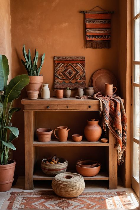 Adobe Home Interior, Southwestern Living Room Decor, Southwest Decor Living Room, Adobe Decor, Southwest Kitchen Decor, Cozy Coffee Corner, Coffee Corner Ideas, Desert Chic Decor, Southwestern Color Palette