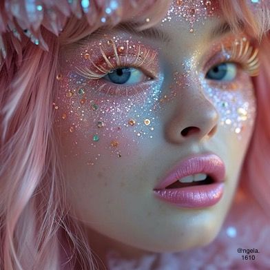 Pink Ethereal Makeup, Chrome Eye Makeup, Fantasy Make-up, Make Up Designs, Under Eye Makeup, Galaxy Makeup, Bad Makeup, Creepy Halloween Makeup, Unicorn Makeup