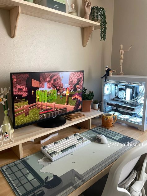 #setup #ps5 Wall Desk, Gaming Room Setup, Cozy Decor, Cottage Living, Room Setup, Room Tour, Earthy Tones, Cottage Core, Room Inspo