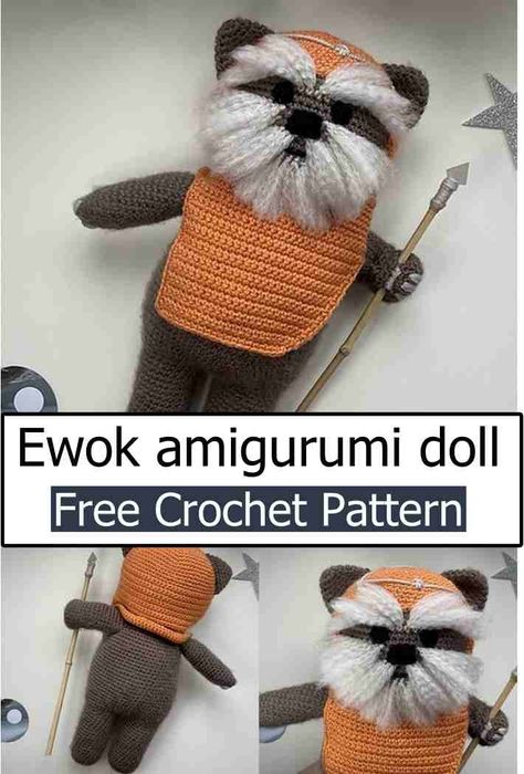 Crochet Ewok amigurumi Ewok Crochet Pattern, Crochet Ewok Pattern, Crochet Pop Culture, Star Trek Amigurumi, Starwars Crochet Free Pattern, Disney Amigurumi Free Pattern, Star Wars Crochet Patterns Free, Crochet Ewok, Ewok Crochet