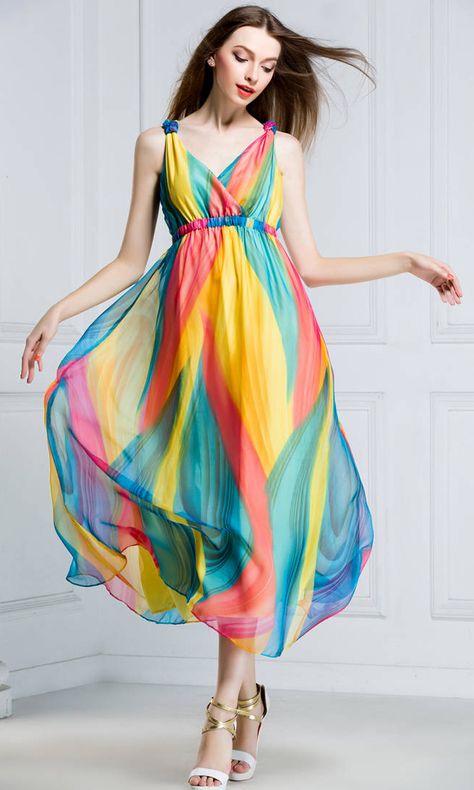 Shop Multicolor V Neck Sleeveless Bohemia Dress online. SheIn offers Multicolor V Neck Sleeveless Bohemia Dress & more to fit your fashionable needs. Rainbow Dress Women, Bohemia Dress, Silk Party Dress, Cheap Maxi Dresses, 2014 Dresses, Rainbow Fashion, Rainbow Dress, Pregnancy Maxi Dress, Sammy Dress