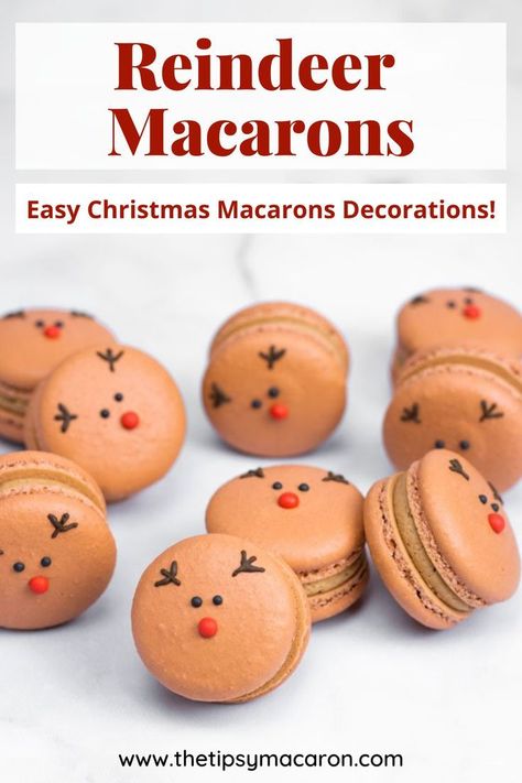 55 minutes · Vegetarian · Serves 18 These adorable Reindeer Macarons are made using the easiest royal icing Christmas macarons decorations! They're sure to be a hit at your next holiday party! Christmas Macaroons, Macaron Decoration, Macarons Easy, Boutique Patisserie, Christmas Macarons, Macaroon Cookies, Macaron Flavors, Christmas Baking Recipes, Macaron Cookies