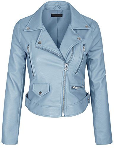 KOGMO Womens Double Breasted Faux Leather Zip Up JacketSSKY_BLUE >>> You can get additional details at the image link. Distressed Leather Jacket, Casual Leather Jacket, Blue Leather Jacket, Sky Blue Color, Real Leather Jacket, Evening Jackets, Vintage Leather Jacket, Genuine Leather Jackets, Beautiful Sky