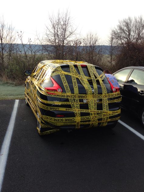 Police Tape prank Prank Wars Ideas, Prank Wars Ideas Friends, Muck Up Day Idea, Year 12 Muck Up Day Ideas, Prank Wars, Car Pranks, Car Prank, Prank Wars Ideas Cars, Pranks On Cars