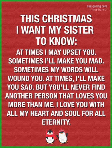 Merry Christmas Sister Quotes Heart, Sisters By Heart Quotes, Lds Christmas Quotes, Merry Christmas Sister, Christmas Eve Quotes, Christmas Card Verses, Christmas Wishes Quotes, Best Christmas Quotes, Happy Day Quotes